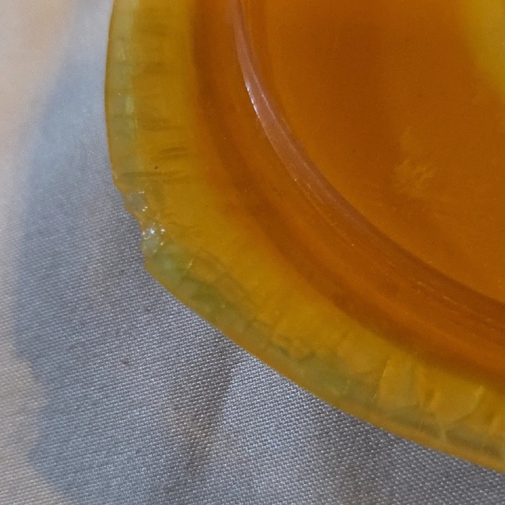 Vanity Powder Box/ Hair Reciever . Amber Glass With Celluloid Lid Vintage